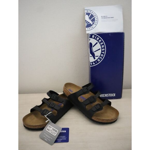 Birkenstock Shoes - Birkenstock 0053011 WMN 39 US 8 Black Florida Soft Footbed Birko-Flor Sandal
